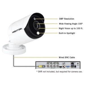 Night Owl CM-C50XL-BU-JF 5MP HD Bullet Security Camera | 60ft BNC Cable