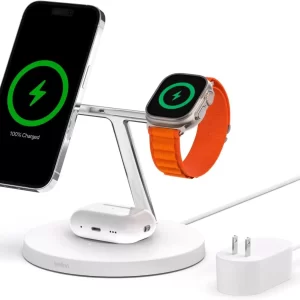 Belkin MagSafe 3-in-1 Wireless Charger Stand - Fast Charging for iPhone 15, 14, 13 Series & Apple Watch - Magnetic Charging Station for Multiple Apple Devices