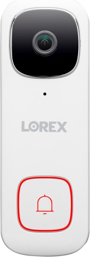 Lorex 2K Wired WiFi Video Doorbell – No Subscription, Color Night Vision, White