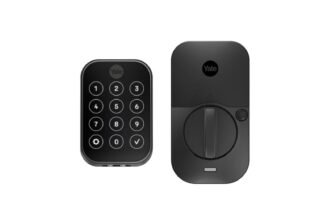 Yale Assure Lock 2 Plus Smart Lock with Apple Home Key and Wi-Fi Module, shown on a door.