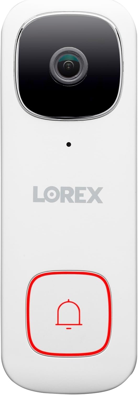 Lorex 2K Wired WiFi Video Doorbell – No Subscription, Color Night Vision, White