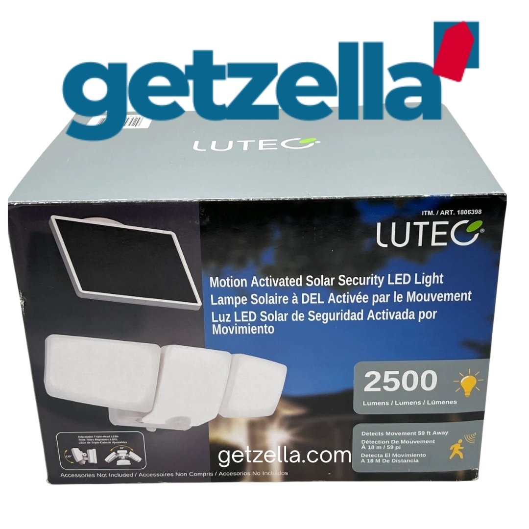 Lutec 2500 Lumen Solar Motion Security Light – Triple Head LED Floodlight